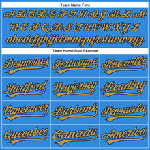 Load image into Gallery viewer, Custom Electric Blue Old Gold-Navy Authentic Baseball Jersey