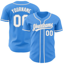 Load image into Gallery viewer, Custom Electric Blue White-Gray Authentic Baseball Jersey