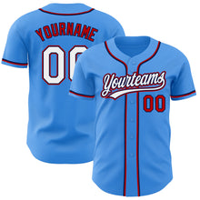 Load image into Gallery viewer, Custom Electric Blue White Red-Navy Authentic Baseball Jersey