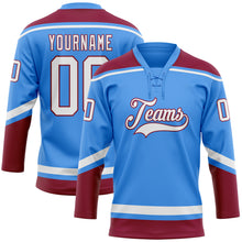 Load image into Gallery viewer, Custom Powder Blue White-Maroon Hockey Lace Neck Jersey