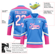 Load image into Gallery viewer, Custom Powder Blue White-Pink Hockey Lace Neck Jersey