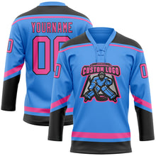 Load image into Gallery viewer, Custom Powder Blue Pink-Black Hockey Lace Neck Jersey