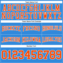 Load image into Gallery viewer, Custom Stitched Powder Blue Orange-White Football Pullover Sweatshirt Hoodie