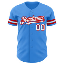 Load image into Gallery viewer, Custom Electric Blue White-Red Authentic Baseball Jersey