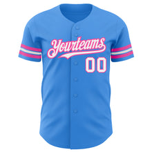 Load image into Gallery viewer, Custom Electric Blue White-Pink Authentic Baseball Jersey
