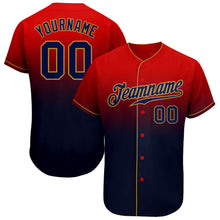 Load image into Gallery viewer, Custom Red Navy-Old Gold Authentic Fade Fashion Baseball Jersey
