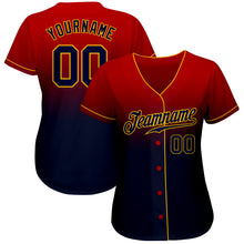 Load image into Gallery viewer, Custom Red Navy-Gold Authentic Fade Fashion Baseball Jersey