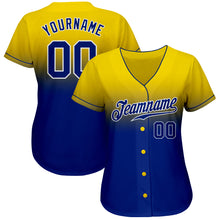 Load image into Gallery viewer, Custom Yellow Royal-White Authentic Fade Fashion Baseball Jersey