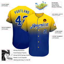 Load image into Gallery viewer, Custom Yellow Royal-White Authentic Fade Fashion Baseball Jersey