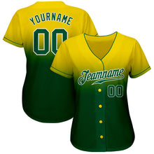 Load image into Gallery viewer, Custom Yellow Kelly Green-White Authentic Fade Fashion Baseball Jersey