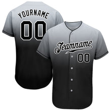 Load image into Gallery viewer, Custom Gray Black-White Authentic Fade Fashion Baseball Jersey