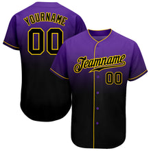 Load image into Gallery viewer, Custom Purple Black-Gold Authentic Fade Fashion Baseball Jersey