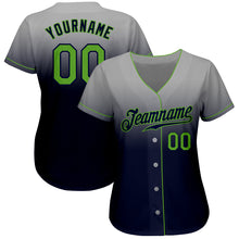 Load image into Gallery viewer, Custom Gray Neon Green-Navy Authentic Fade Fashion Baseball Jersey