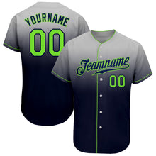 Load image into Gallery viewer, Custom Gray Neon Green-Navy Authentic Fade Fashion Baseball Jersey