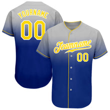 Load image into Gallery viewer, Custom Gray Gold-Royal Authentic Fade Fashion Baseball Jersey