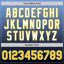 Load image into Gallery viewer, Custom Light Blue Gold-Navy Authentic Fade Fashion Baseball Jersey