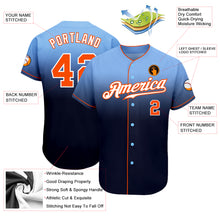 Load image into Gallery viewer, Custom Light Blue Orange-Navy Authentic Fade Fashion Baseball Jersey