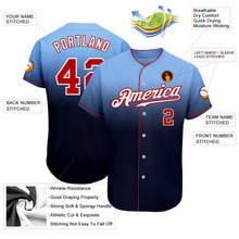 Load image into Gallery viewer, Custom Light Blue Red-Navy Authentic Fade Fashion Baseball Jersey