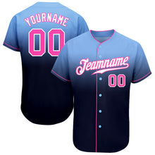 Load image into Gallery viewer, Custom Light Blue Pink-Navy Authentic Fade Fashion Baseball Jersey