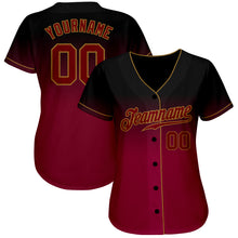Load image into Gallery viewer, Custom Black Crimson-Old Gold Authentic Fade Fashion Baseball Jersey
