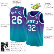 Load image into Gallery viewer, Custom Purple White-Teal Authentic Fade Fashion Basketball Jersey
