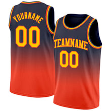 Load image into Gallery viewer, Custom Navy Gold-Orange Authentic Fade Fashion Basketball Jersey