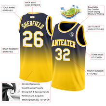 Load image into Gallery viewer, Custom Navy White-Gold Authentic Fade Fashion Basketball Jersey