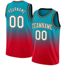Load image into Gallery viewer, Custom Teal White-Red Authentic Fade Fashion Basketball Jersey