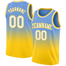 Load image into Gallery viewer, Custom Light Blue White-Gold Authentic Fade Fashion Basketball Jersey