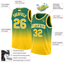 Load image into Gallery viewer, Custom Kelly Green Gold-White Authentic Fade Fashion Basketball Jersey