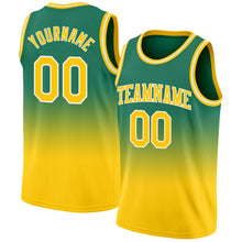 Load image into Gallery viewer, Custom Kelly Green Gold-White Authentic Fade Fashion Basketball Jersey