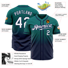 Load image into Gallery viewer, Custom Teal White-Navy Authentic Fade Fashion Baseball Jersey