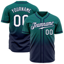 Load image into Gallery viewer, Custom Teal White-Navy Authentic Fade Fashion Baseball Jersey