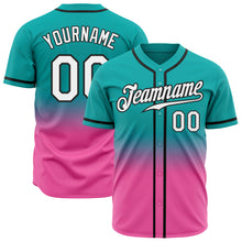 Load image into Gallery viewer, Custom Aqua White Pink-Black Authentic Fade Fashion Baseball Jersey