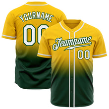 Load image into Gallery viewer, Custom Yellow White-Green Authentic Fade Fashion Baseball Jersey