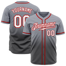 Load image into Gallery viewer, Custom Gray White Steel Gray-Red Authentic Fade Fashion Baseball Jersey