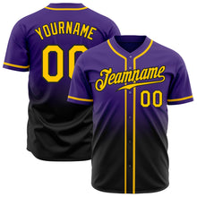 Load image into Gallery viewer, Custom Purple Gold-Black Authentic Fade Fashion Baseball Jersey