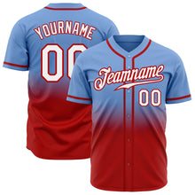 Load image into Gallery viewer, Custom Light Blue White-Red Authentic Fade Fashion Baseball Jersey