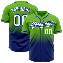 Load image into Gallery viewer, Custom Neon Green White-Royal Authentic Fade Fashion Baseball Jersey