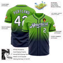 Load image into Gallery viewer, Custom Neon Green White-Navy Authentic Fade Fashion Baseball Jersey