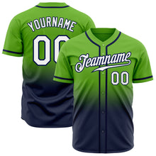Load image into Gallery viewer, Custom Neon Green White-Navy Authentic Fade Fashion Baseball Jersey