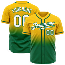 Load image into Gallery viewer, Custom Yellow White-Kelly Green Authentic Fade Fashion Baseball Jersey