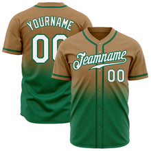 Load image into Gallery viewer, Custom Old Gold White-Kelly Green Authentic Fade Fashion Baseball Jersey