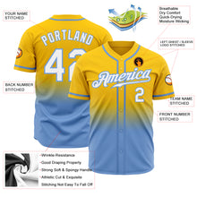 Load image into Gallery viewer, Custom Yellow White-Light Blue Authentic Fade Fashion Baseball Jersey