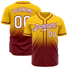 Load image into Gallery viewer, Custom Yellow White-Crimson Authentic Fade Fashion Baseball Jersey
