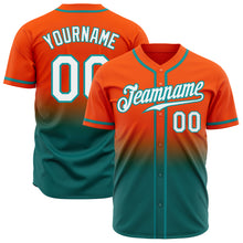 Load image into Gallery viewer, Custom Orange White-Teal Authentic Fade Fashion Baseball Jersey