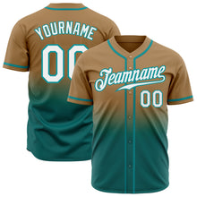Load image into Gallery viewer, Custom Old Gold White-Teal Authentic Fade Fashion Baseball Jersey