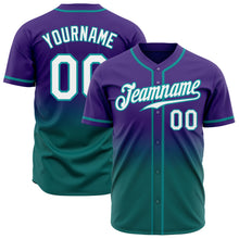 Load image into Gallery viewer, Custom Purple White-Teal Authentic Fade Fashion Baseball Jersey