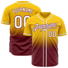 Load image into Gallery viewer, Custom Yellow White-Burgundy Authentic Fade Fashion Baseball Jersey