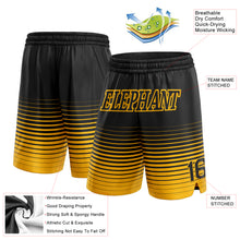 Load image into Gallery viewer, Custom Black Gold Pinstripe Fade Fashion Authentic Basketball Shorts